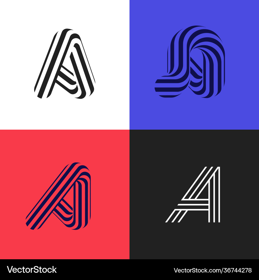 Set abstract a letter 3d striped logo signs Set abstract a letter 3d striped logo signs vector image