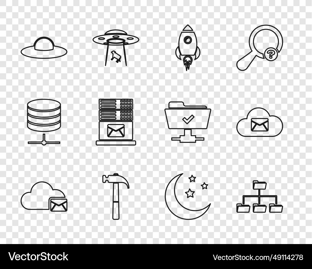 Set line cloud mail server folder tree rocket Set line cloud mail server folder tree rocket vector image