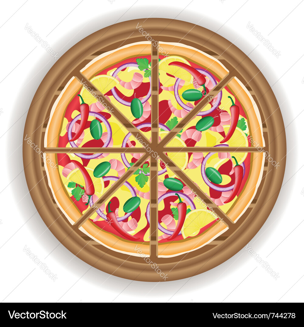 Sliced Pizza auf Holzbrett Vektorbild