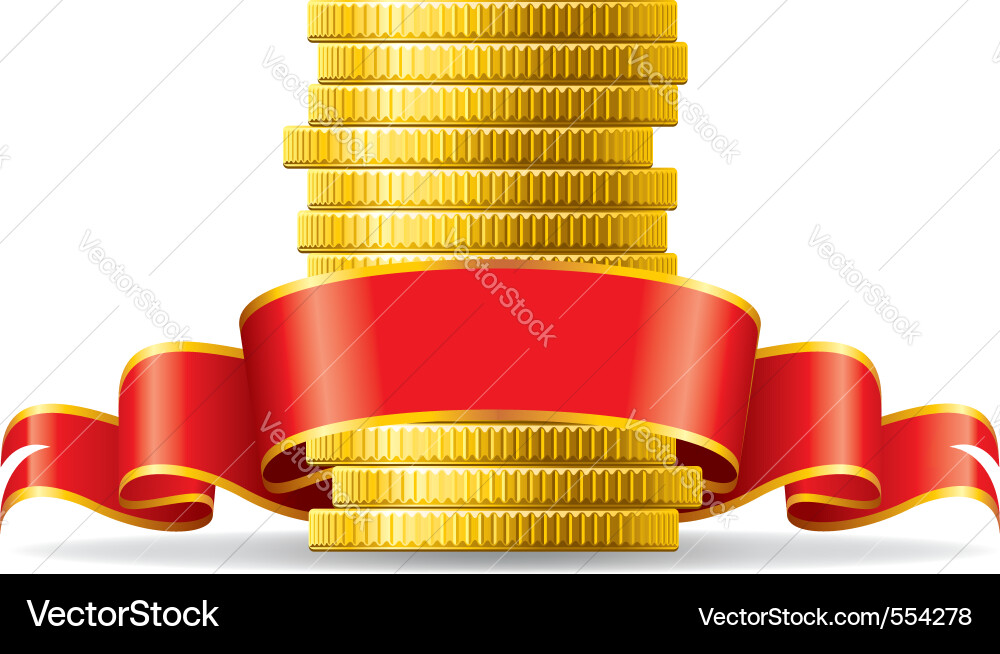 Stack of Coins with Red Ribbon vector image