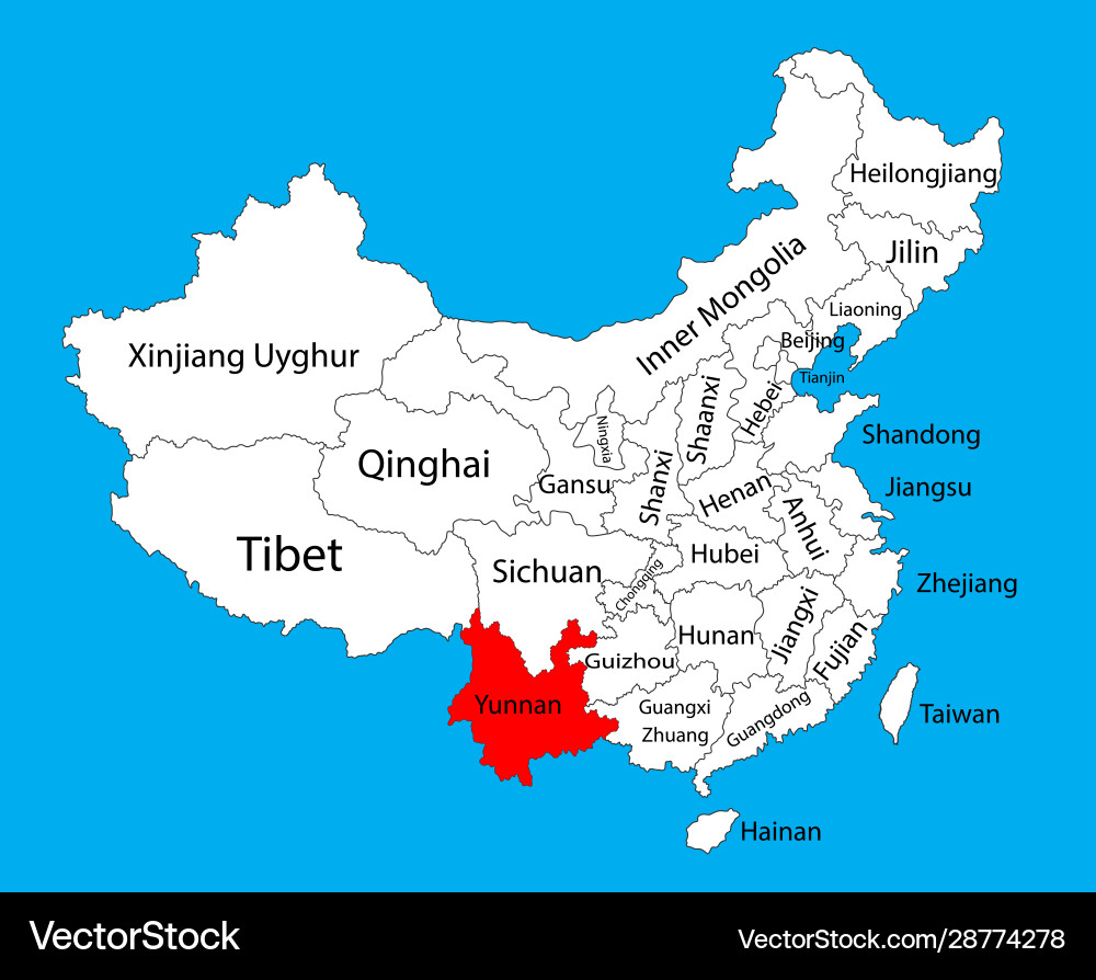 Yunnan province map china vector image