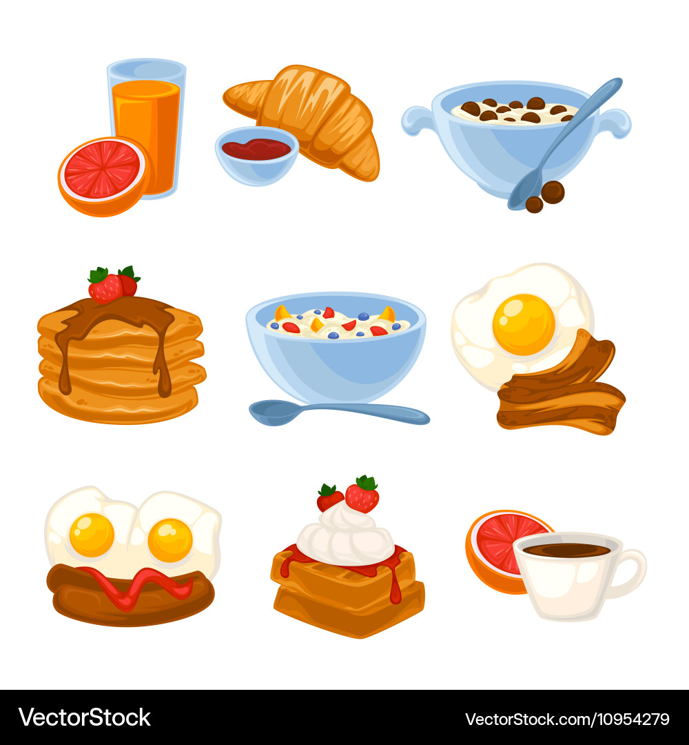 Breakfast food set Royalty Free Vector Image - VectorStock