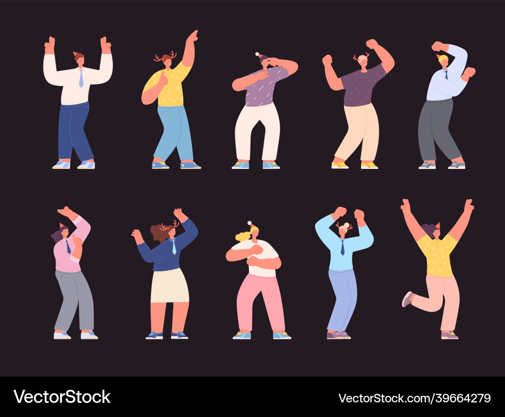 Christmas party characters cartoon dancing people Christmas party characters cartoon dancing people vector image