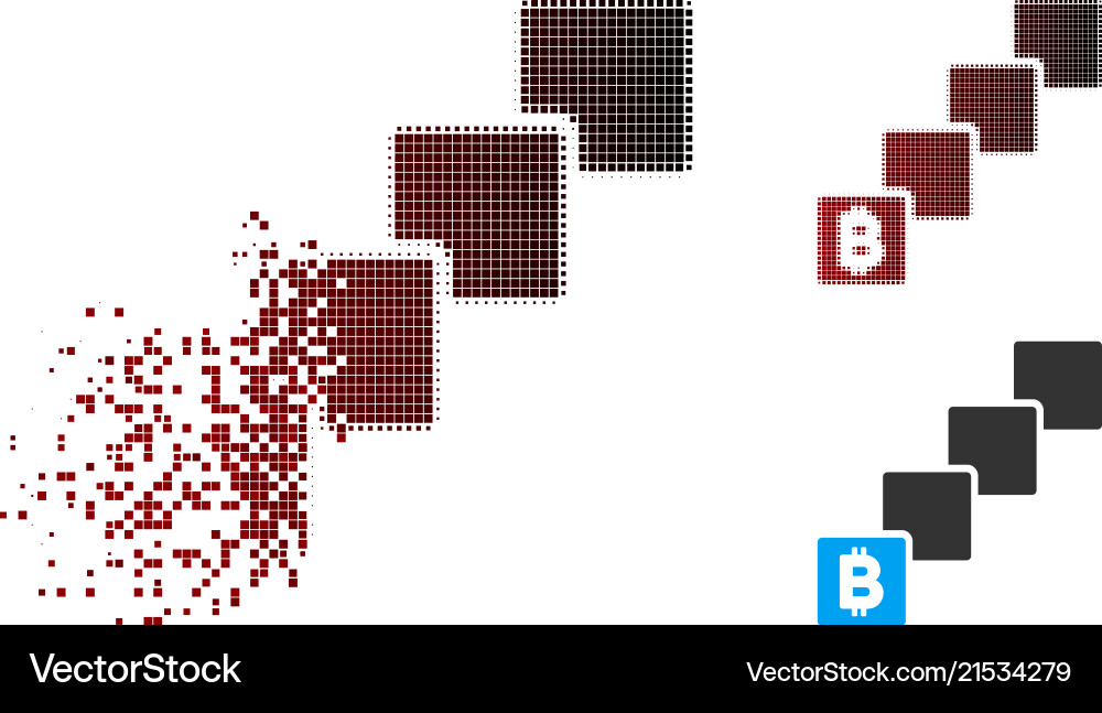 Decomposed pixel halftone bitcoin blockchain icon Decomposed pixel halftone bitcoin blockchain icon vector image