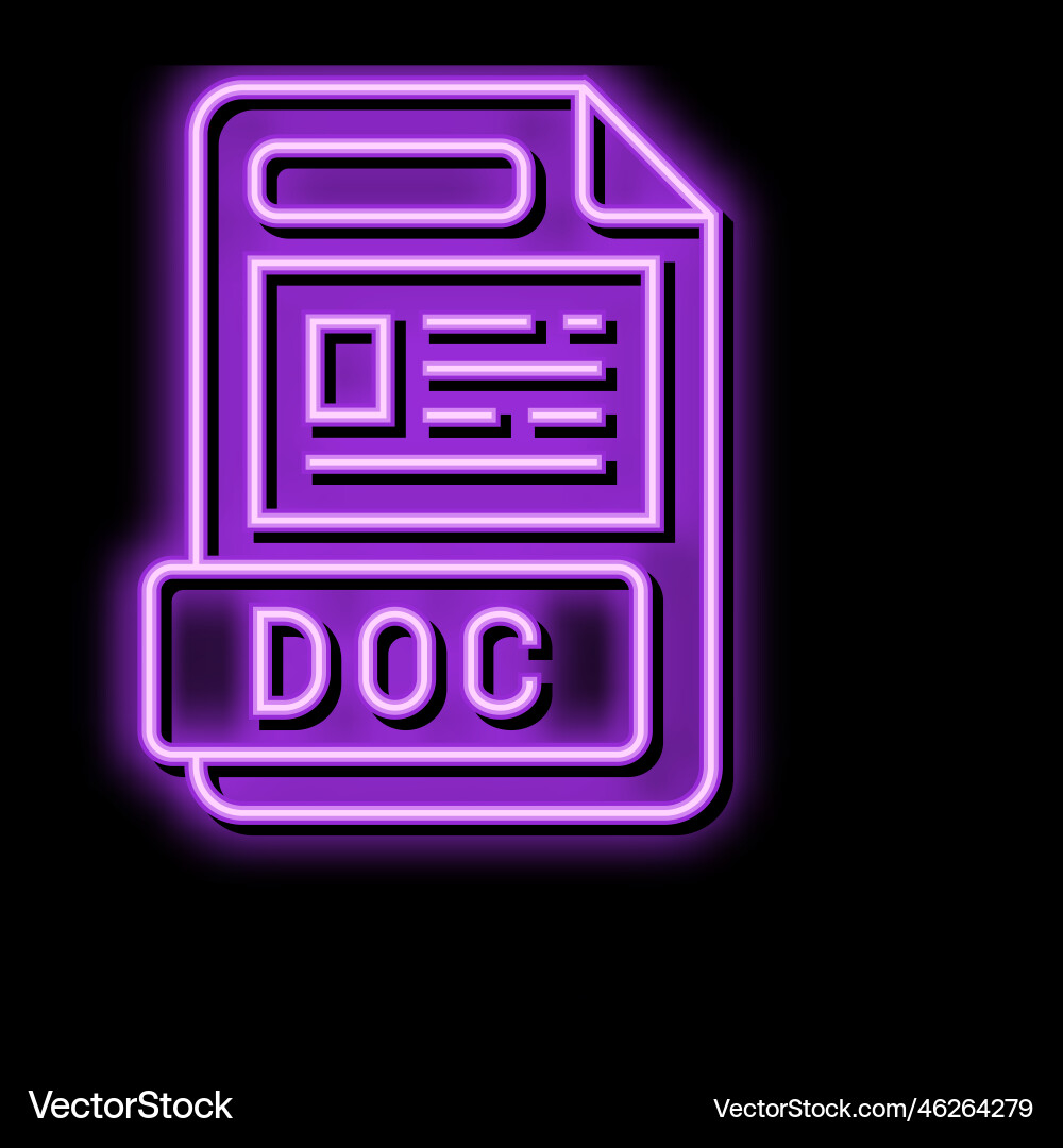 Doc file format document neon glow icon Vector Image