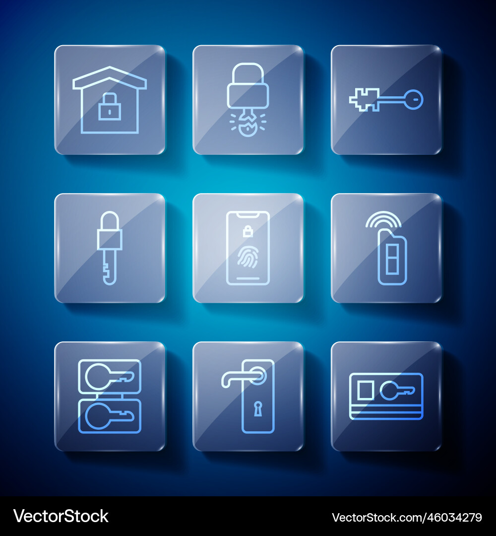 Set line casting keys door handle key card old Set line casting keys door handle key card old Vector Image