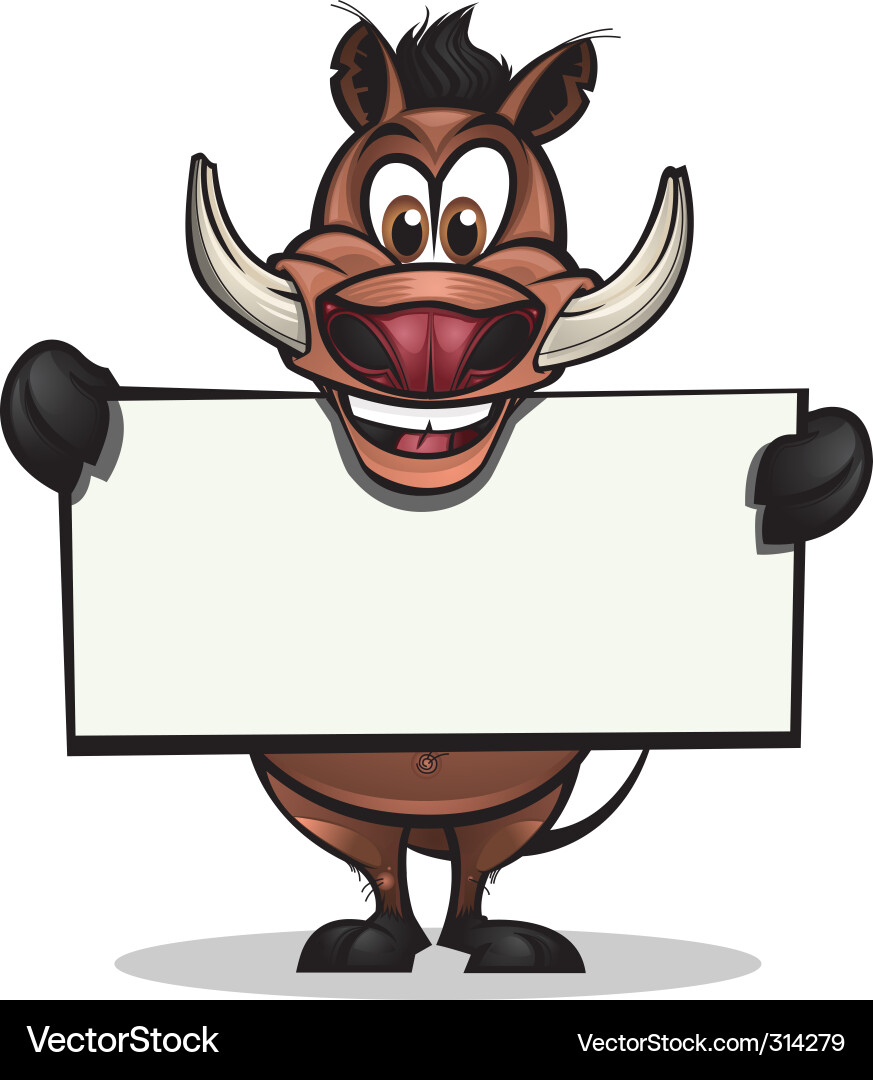 Smiling Warthog with Sign Vector Image