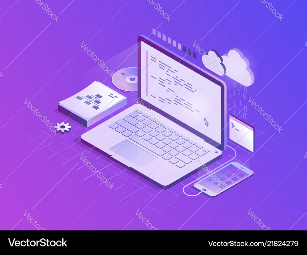 Software Development Isometric Concept vector image
