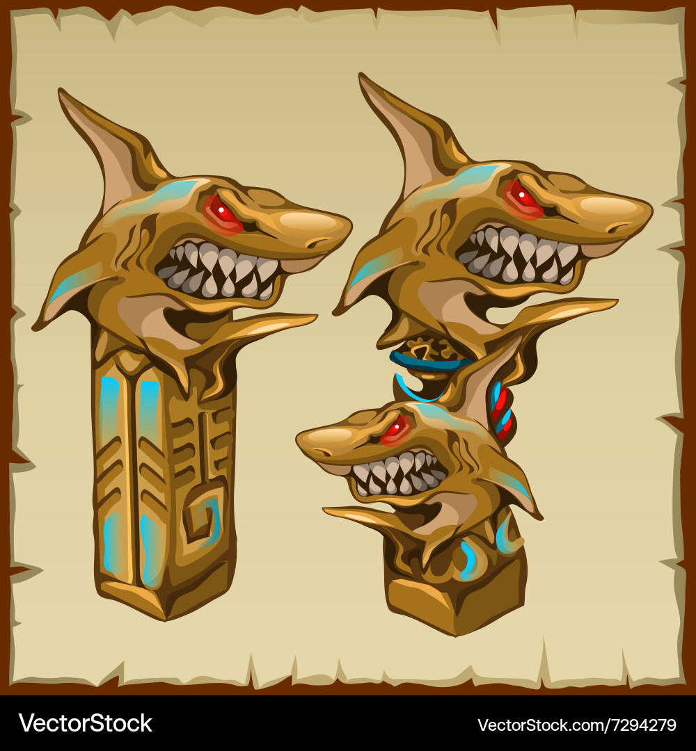 Two columns with shark and ancient symbols Vector Image