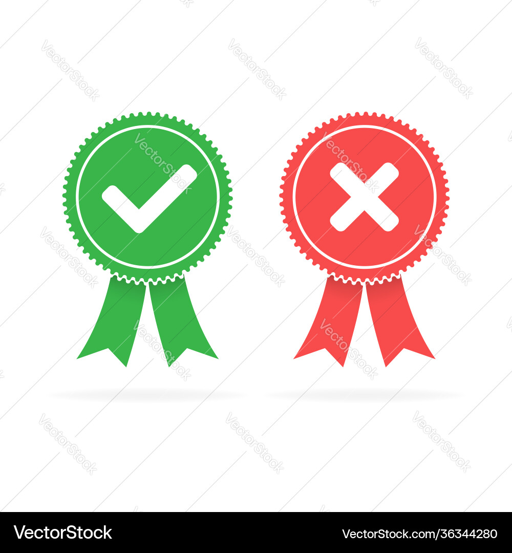 Approved green and rejected red flat icons Approved green and rejected red flat icons vector image