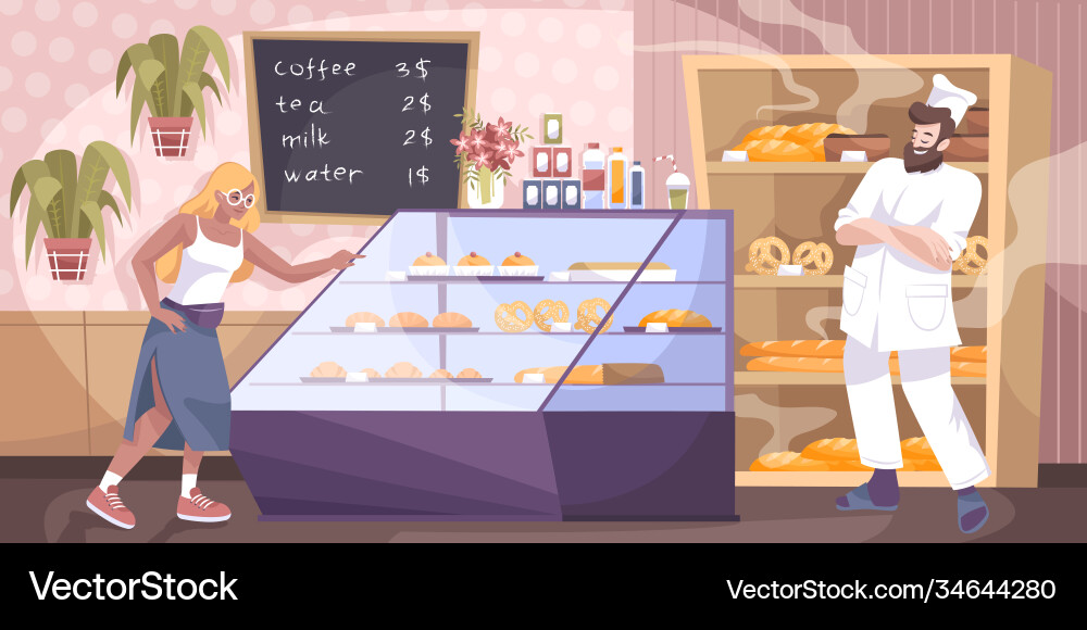 Bakery shop flat composition Royalty Free Vector Image