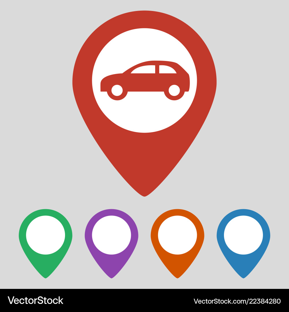 Car map pointer icon on grey background Car map pointer icon on grey background vector image
