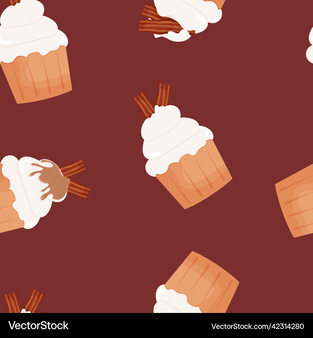 Cupcakes with bacon seamless pattern vector image
