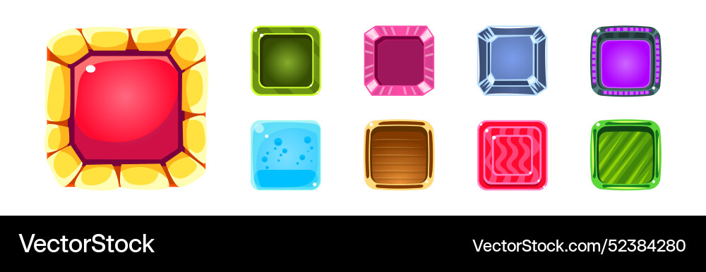 Game ui square buttons with texture set Game ui square buttons with texture set Vector Image