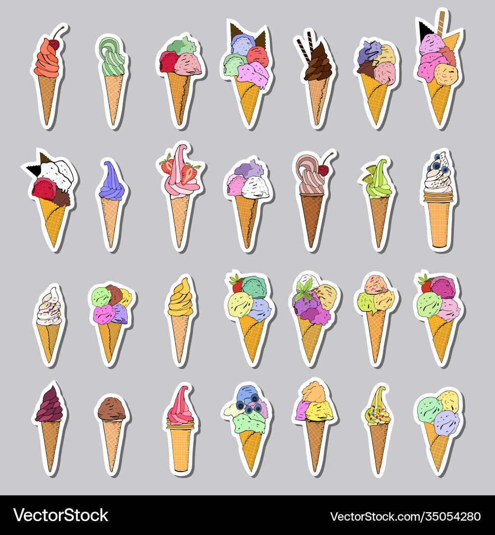 Ice cream sticker set Ice cream sticker set vector image