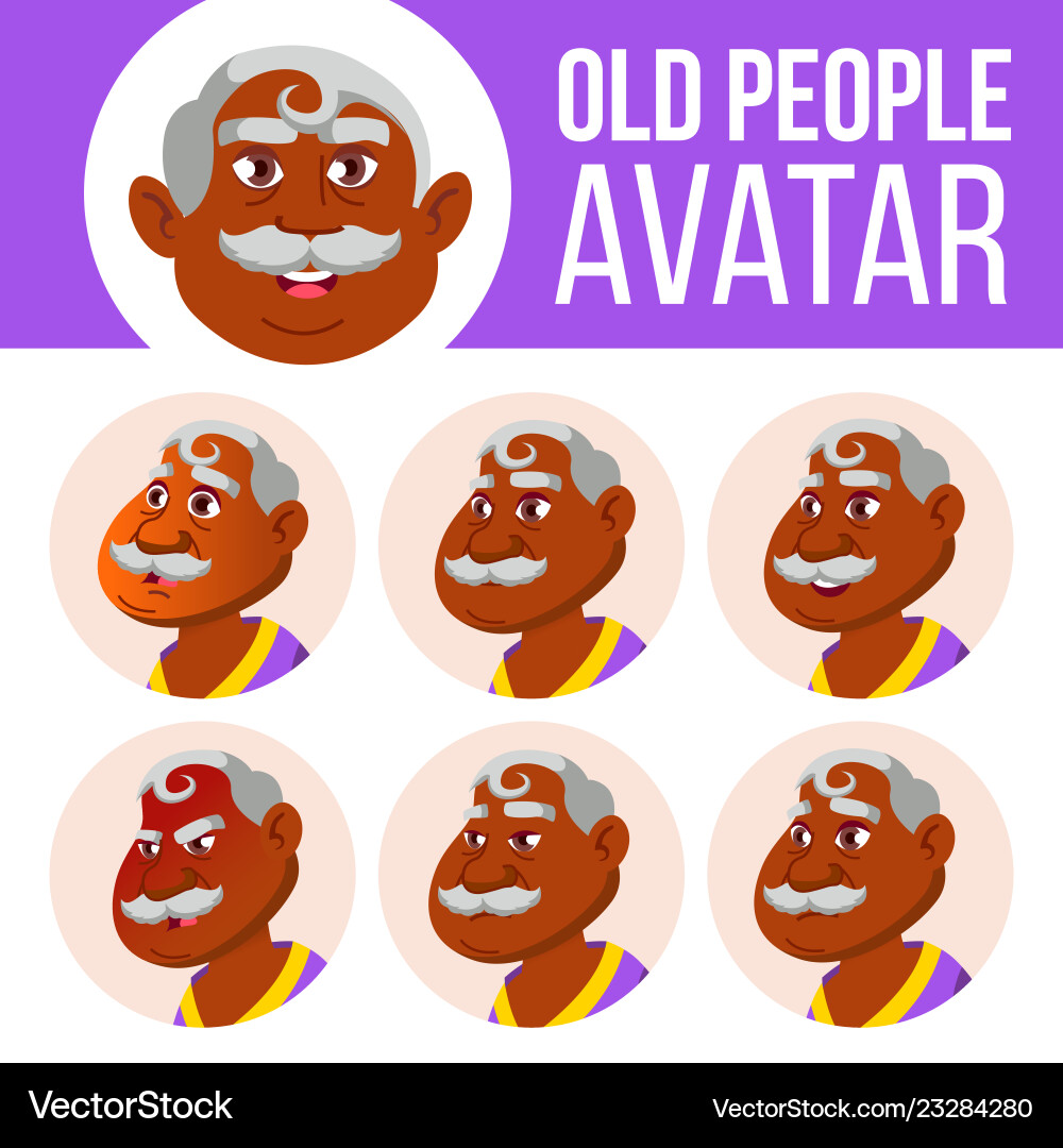 Indian old man avatar set face emotions vector image