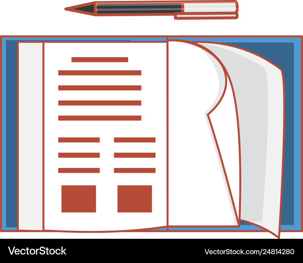 Notebook school open with pen ink Notebook school open with pen ink vector image