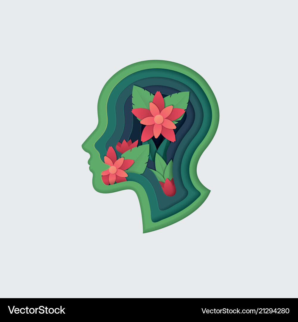 Paper Cutout Head with Floral Layers vector image