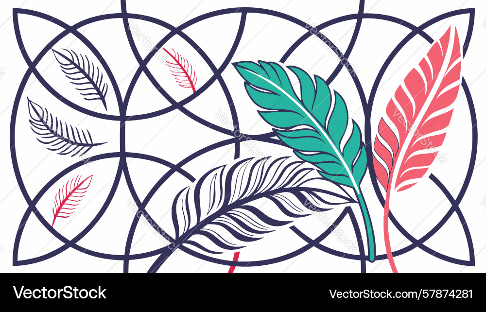 Abstract geometric pattern with colorful feathers Vector Image