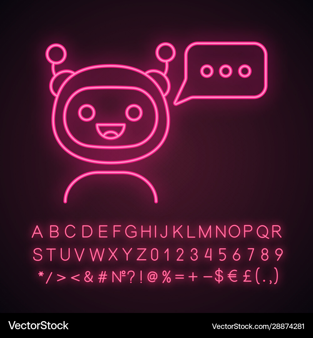 Chatbot with three dots in speech bubble neon Chatbot with three dots in speech bubble neon Vector Image