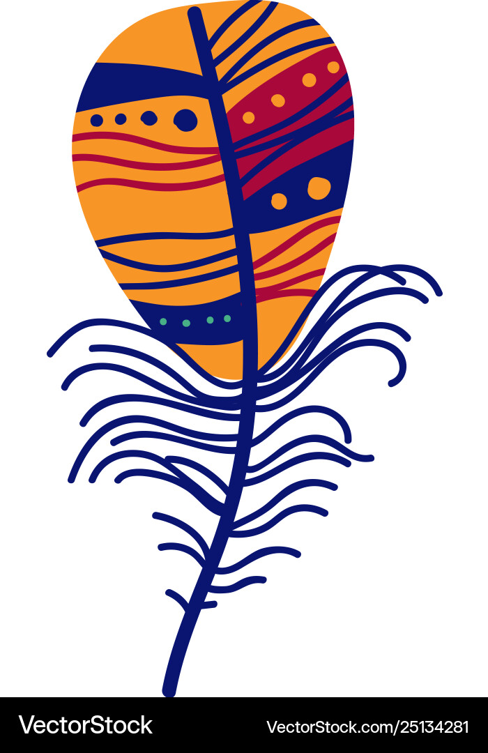 Colored bird feather painted in colorful patterns Colored bird feather painted in colorful patterns Vector Image