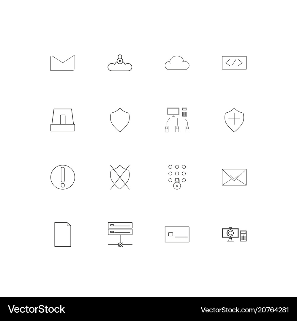 Cyber security linear thin icons set outlined Vector Image