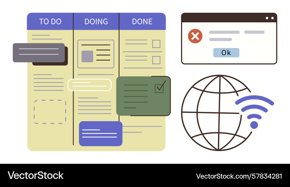 Task management board with error popup Task management board with error popup vector image