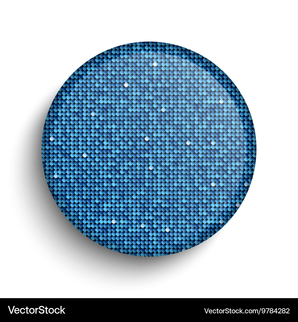 Blue sequin circle button on white background vector image
