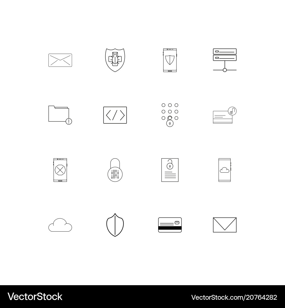 Cyber security linear thin icons set outlined vector image