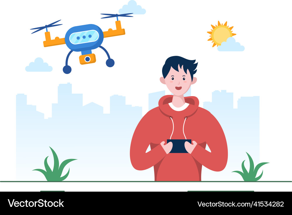 Drone with camera remote control driven flying Vector Image