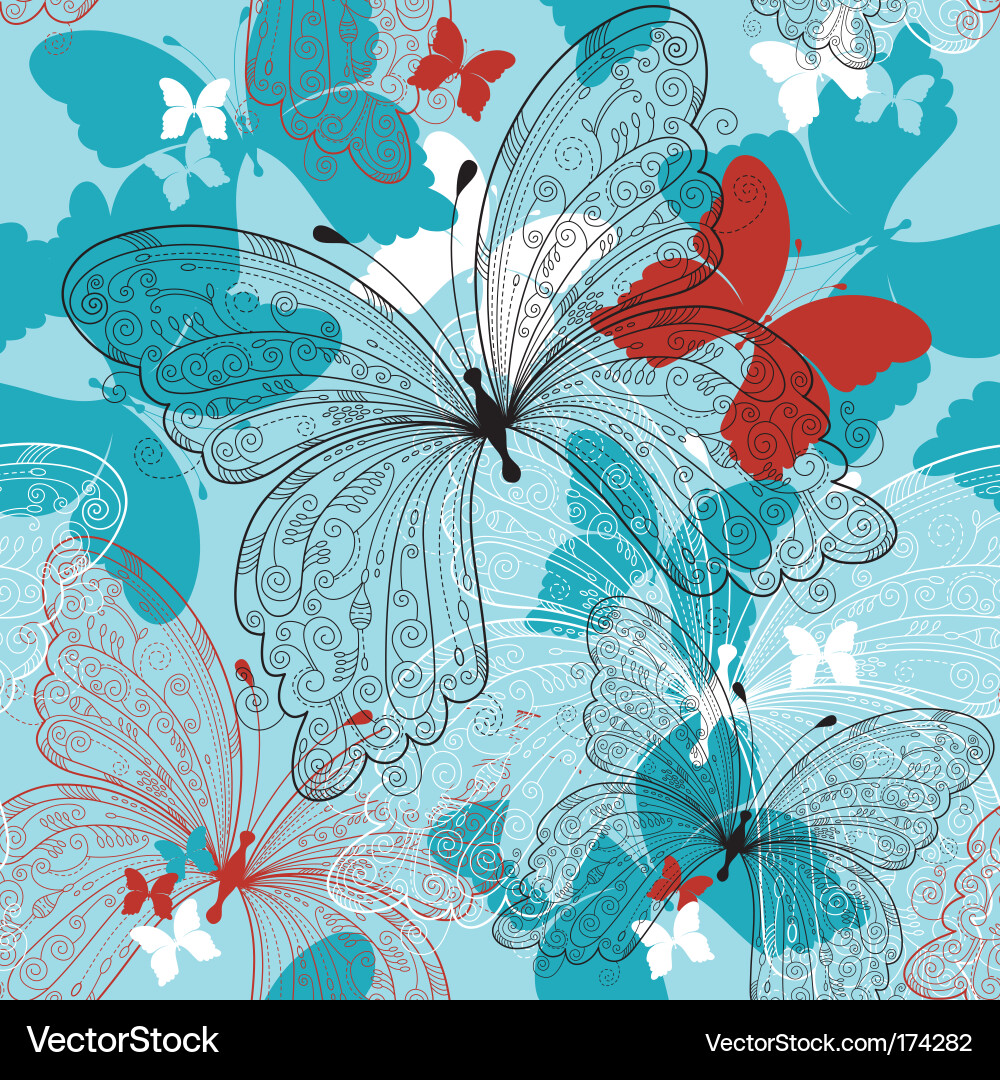 Floral Butterfly Seamless Pattern vector image