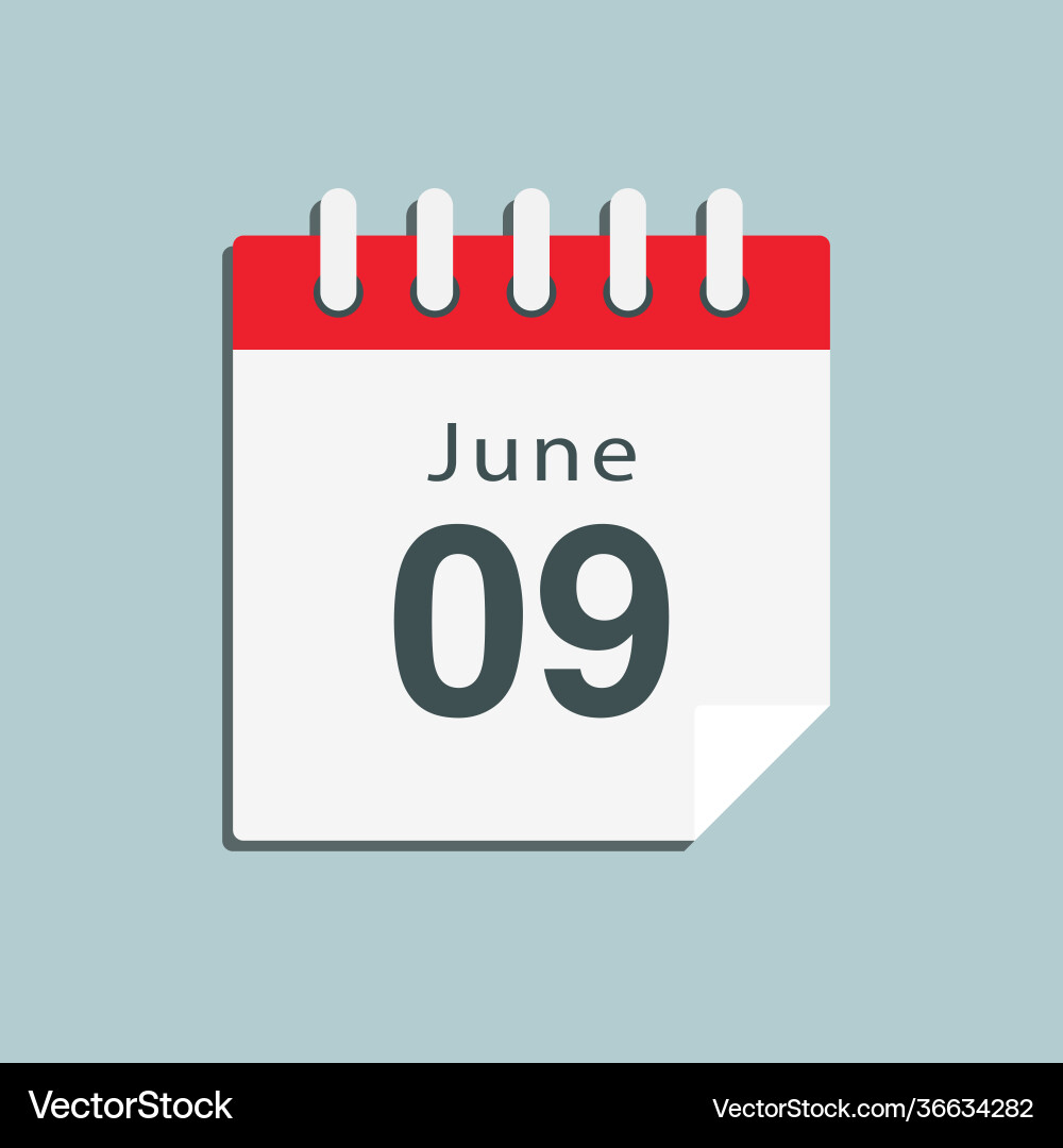 Icon day date 9 june template calendar page Vector Image