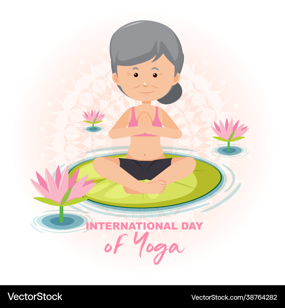 Internationaler Tag Yoga-Banner mit alter Frau Internationaler Tag Yoga-Banner mit alter Frau vektorbild
