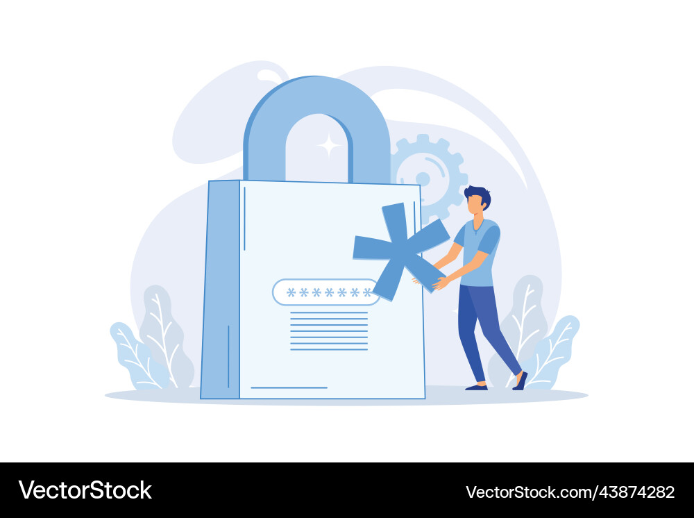 Man with key near computer and account login Man with key near computer and account login Vector Image