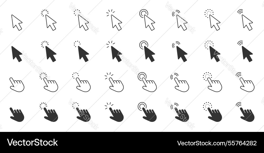 Mouse cursor and click action line solid icon Mouse cursor and click action line solid icon vector image