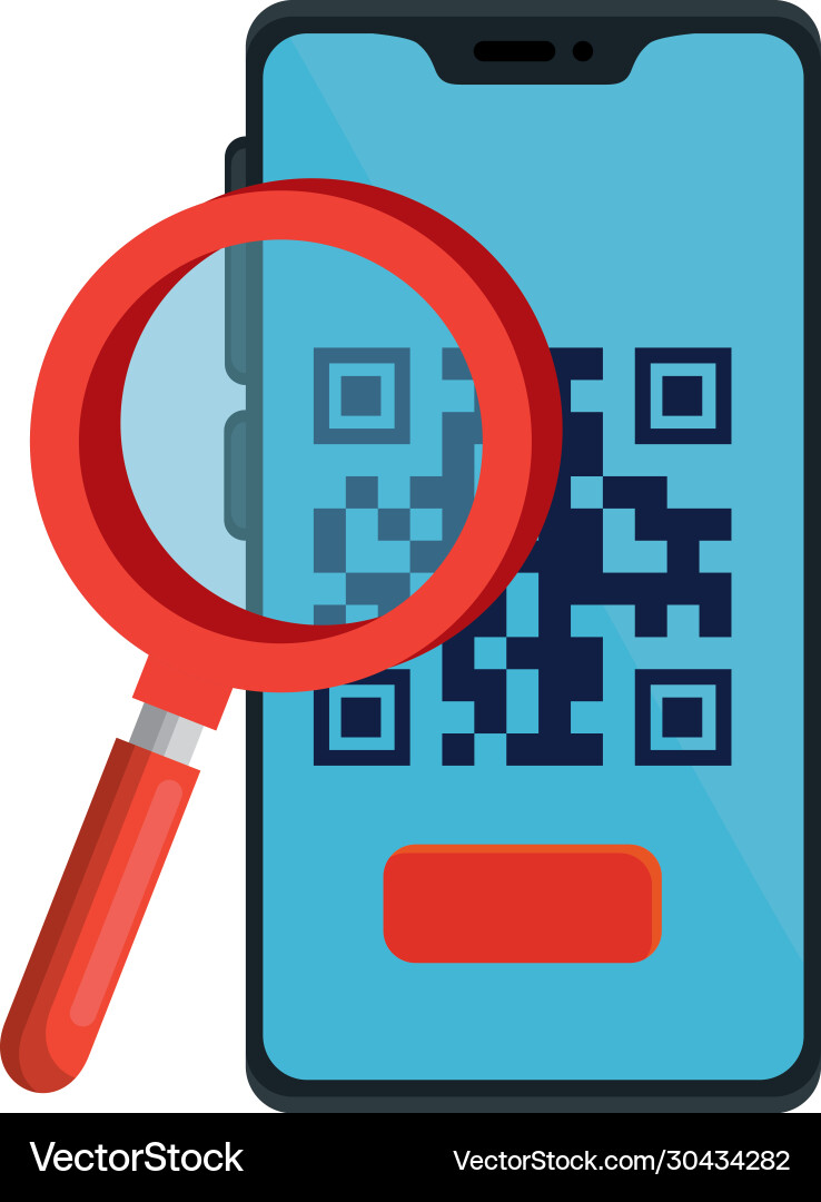 Qr code inside smartphone and lupe design vector image