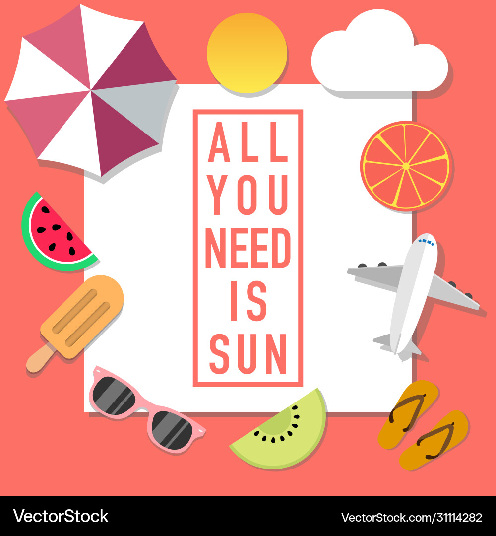 Summer mood style advertisement with many objects Summer mood style advertisement with many objects Vector Image
