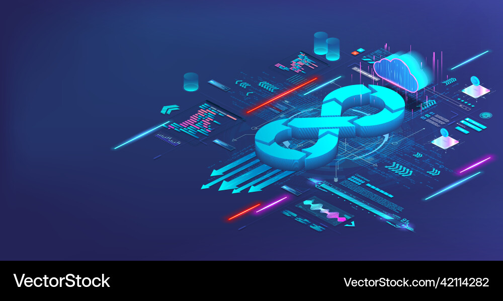 Web banner devops processing concept vector image