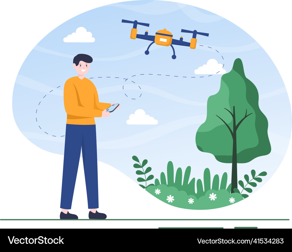 Drone with camera remote control driven flying Vector Image