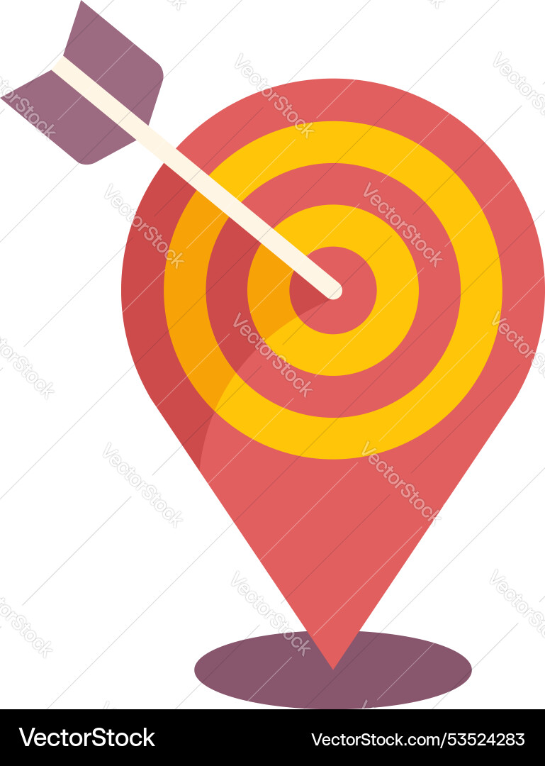 Location pin pointing the target center with arrow Location pin pointing the target center with arrow vector image