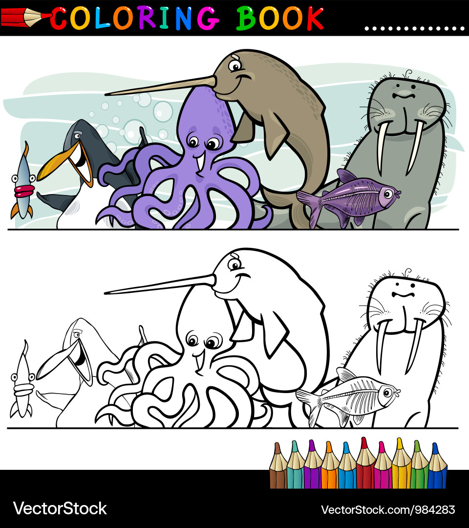 Marine and sea life animals for coloring vector image