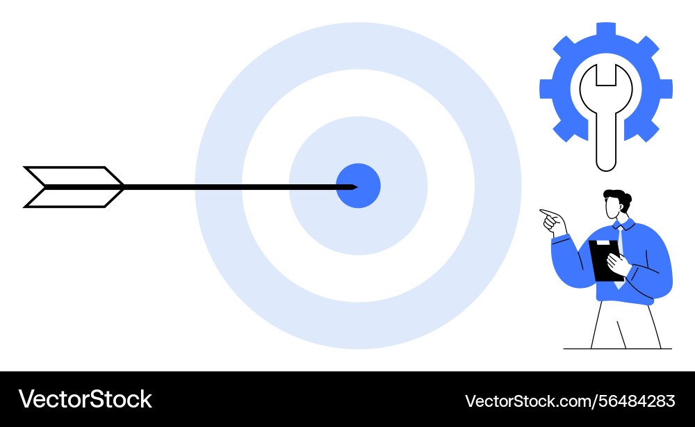 Precision focus with arrow on target and problem Precision focus with arrow on target and problem vector image