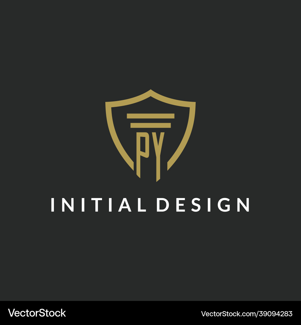 Py initial monogram logo with pillar and shield Vector Image