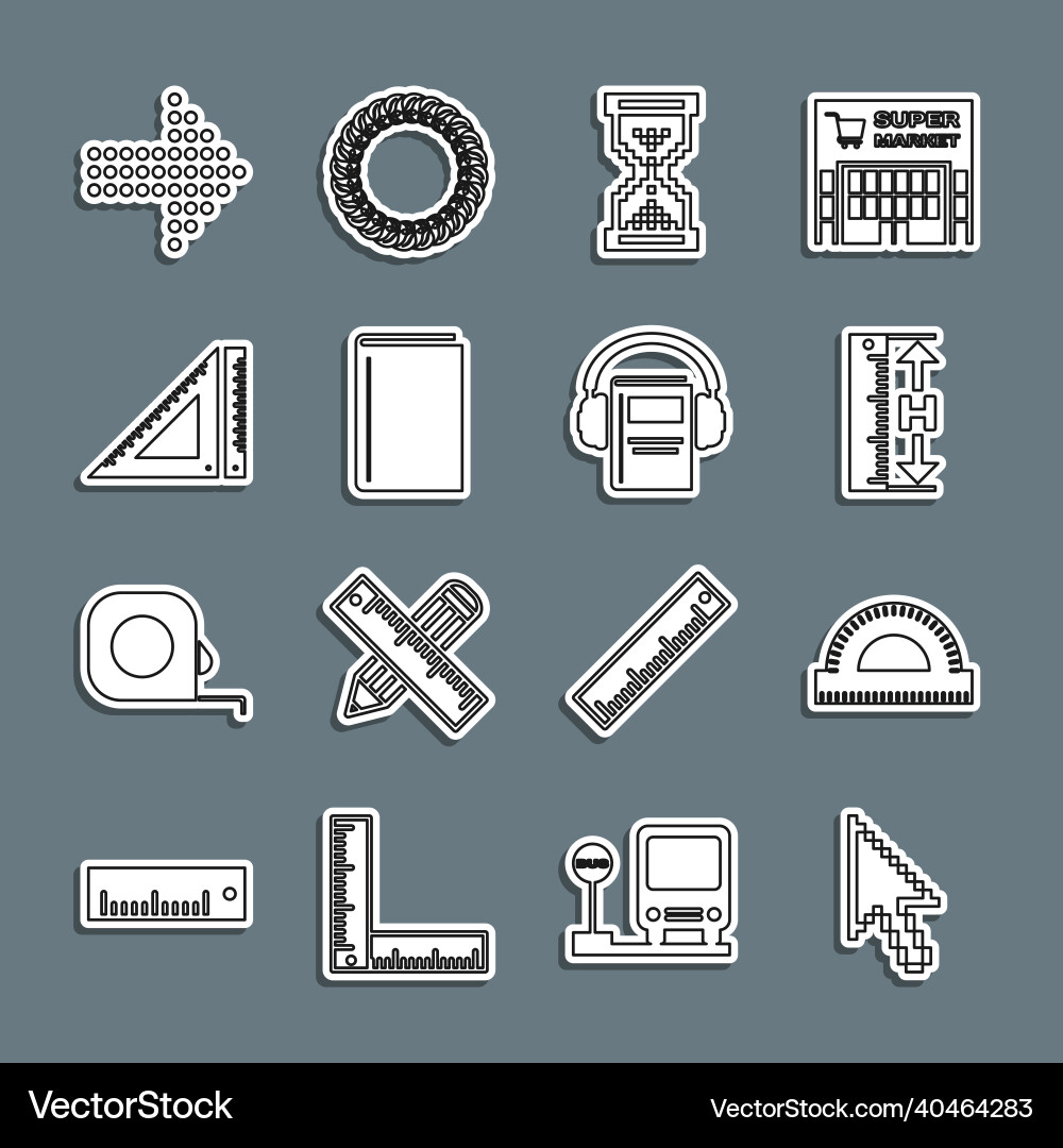 Set line pixel arrow cursor protractor grid Set line pixel arrow cursor protractor grid vector image