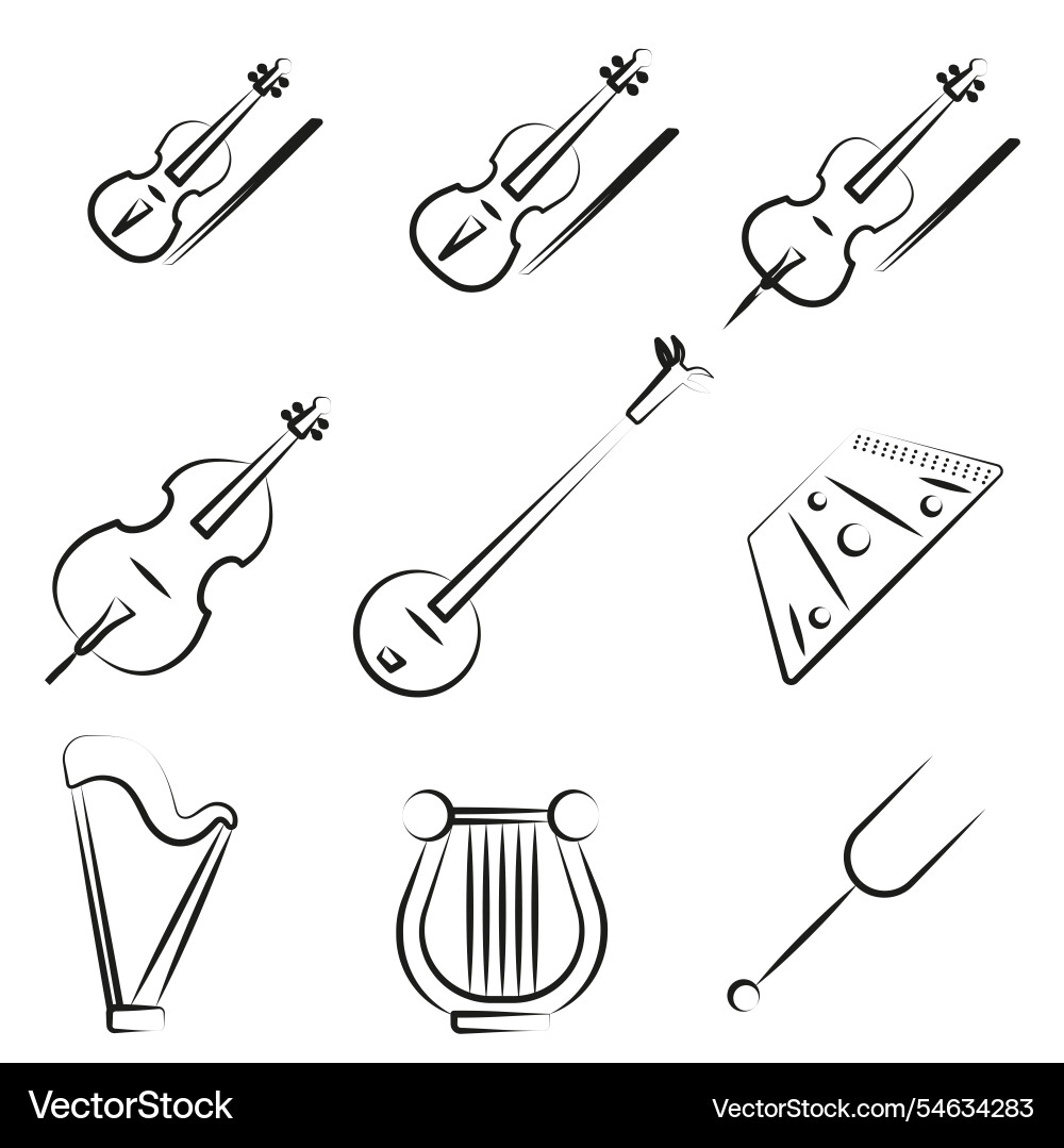 Set of symphonic string musical instruments Set of symphonic string musical instruments vector image