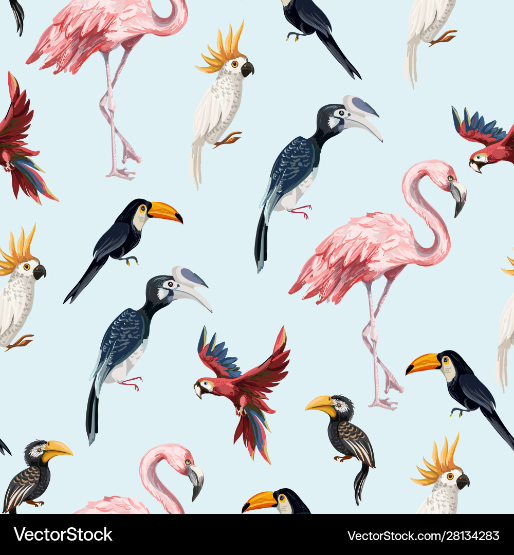 Tropical Jungle Bird Seamless Pattern vector image