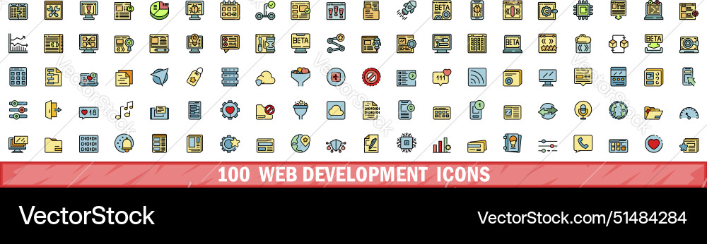 100 web development icons set color line style 100 web development icons set color line style vector image