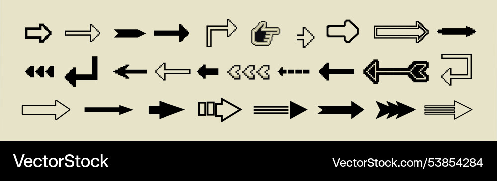 8 bit pixel arrows big set of icons Vector Image