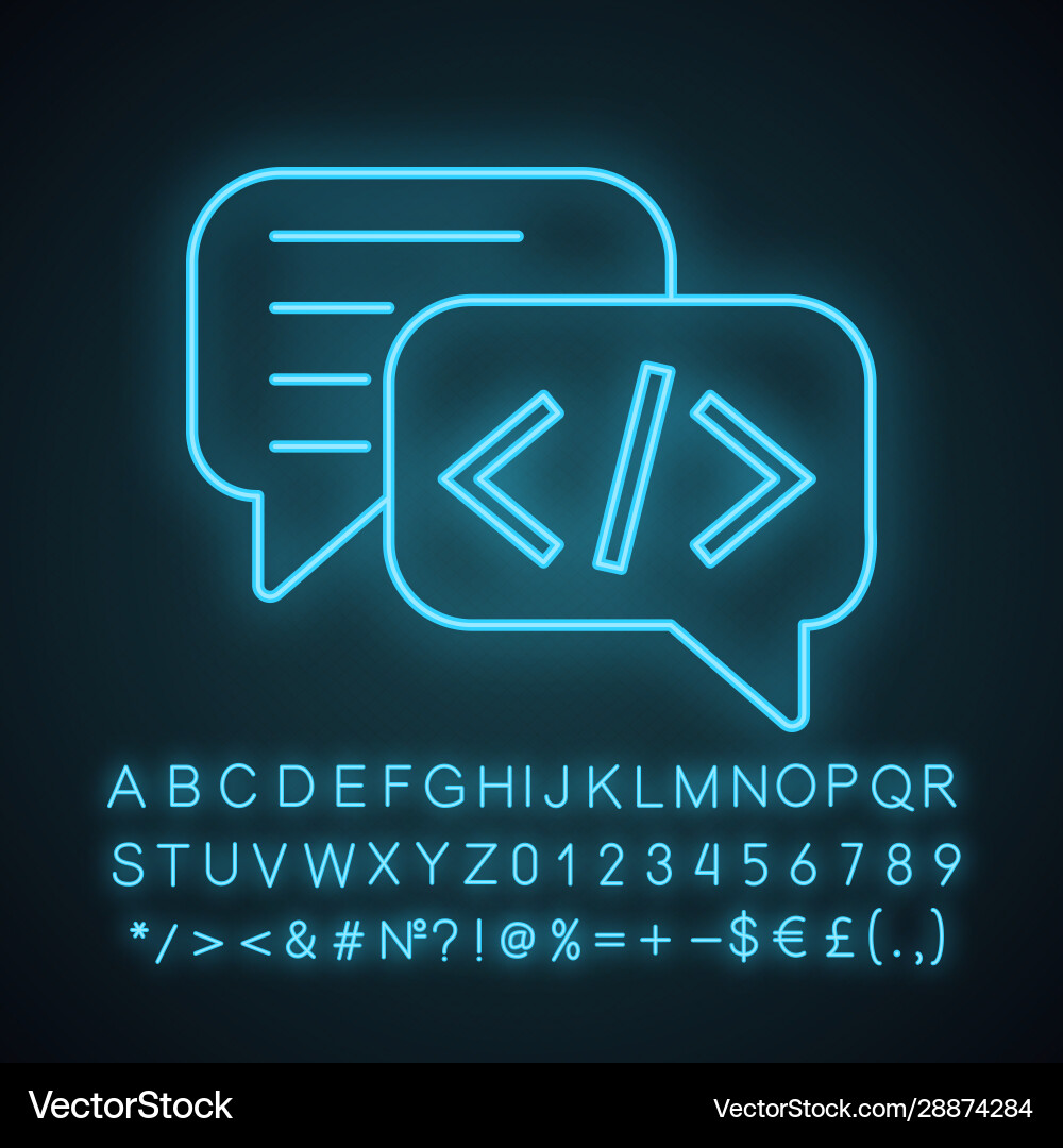 Chatbot coding neon light icon Chatbot coding neon light icon vector image
