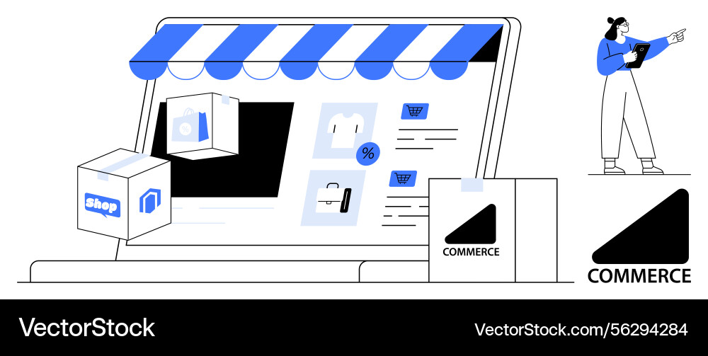 Online storefront display with e-commerce elements Vector Image